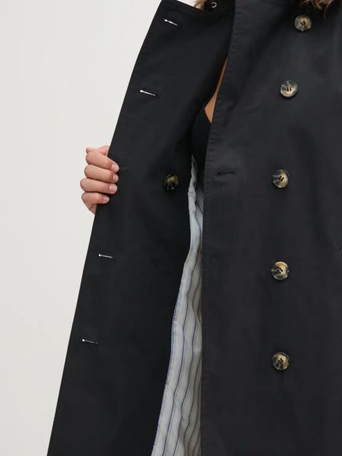 Sisley trencz damski kolor czarny przejściowy dwurzędowy 2KVRLN05E