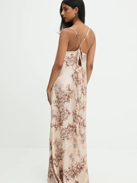 Answear.LAB sukienka kolor beżowy maxi rozkloszowana