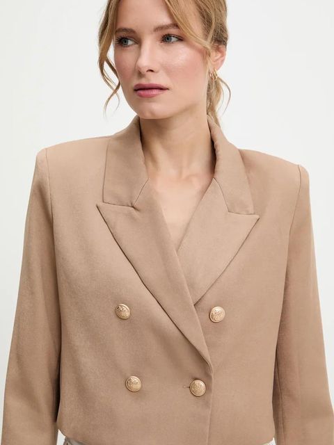 Answear.LAB marynarka kolor brązowy dwurzędowa gładka