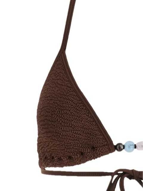 Hunza G Gina bead-embellished crinkled-effect bikini - Brown