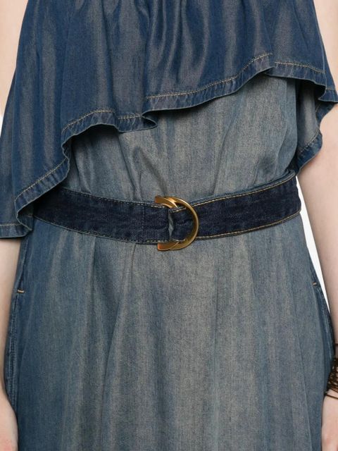 PINKO ruffled belted denim maxi dress - Blue