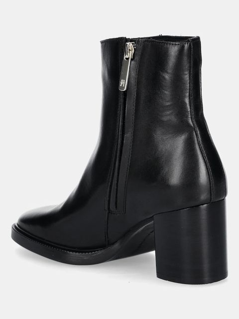 Tommy Hilfiger botki skórzane STACKED HEEL LEATHER ANKLE BOOT damskie kolor czarny na słupku FW0FW08864