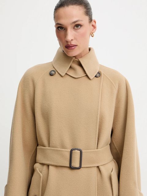 Weekend Max Mara płaszcz wełniany CADINE kolor beżowy 2525016022600