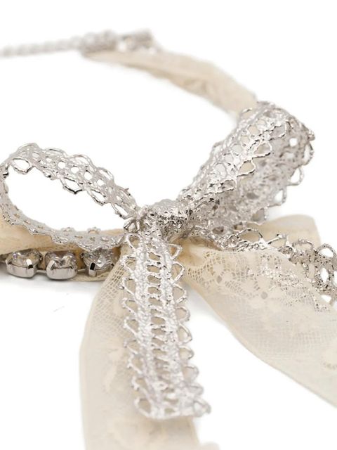 SHUSHU/TONG x Ymin lace-bow crystal-embellished necklace - Silver