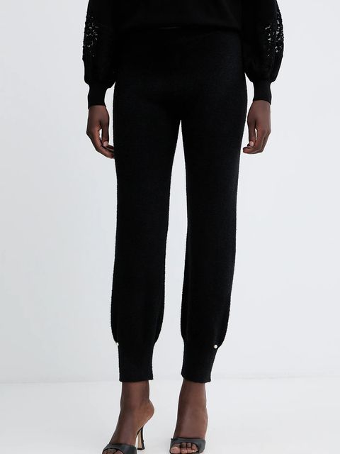 Twinset spodnie dresowe z domieszką wełny damskie kolor czarny gładkie 252LL3EBB