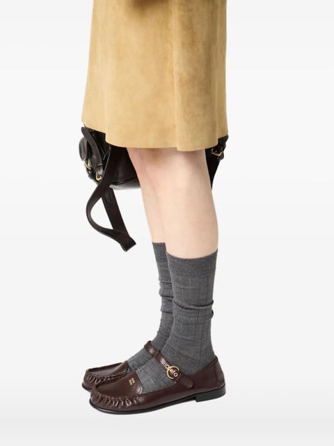 Miu Miu strap-detail leather loafers - Brown