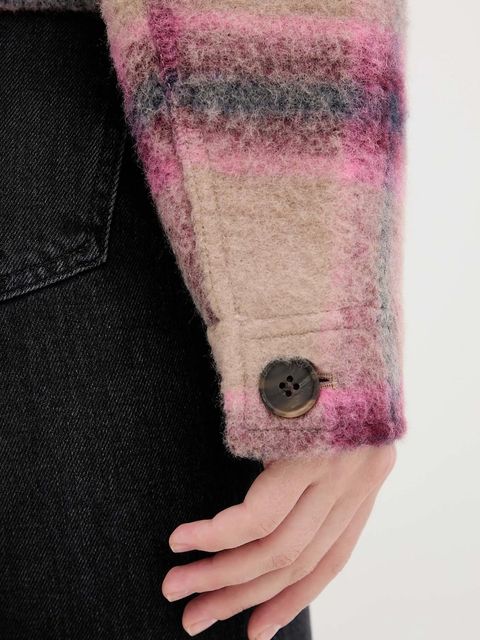 Tommy Jeans kurtka z dodatkiem wełny kolor różowy przejściowa oversize DW0DW21662