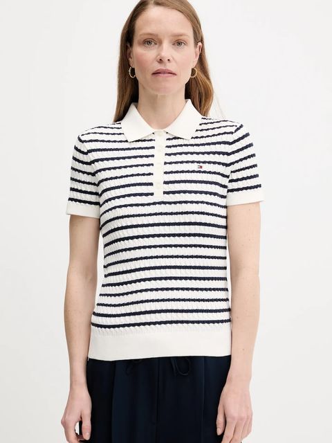 Tommy Hilfiger sweter bawełniany damski kolor biały lekki WW0WW41474 - zdjęcie produktu nr 1