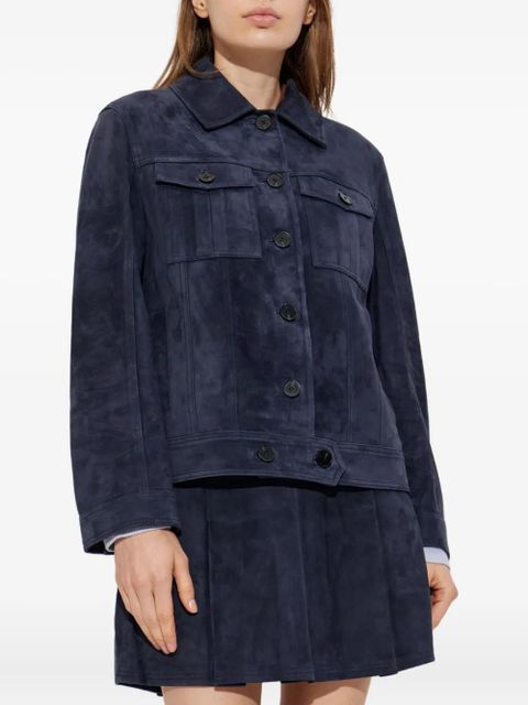 Self-Portrait flap-pocket suede jacket - Blue