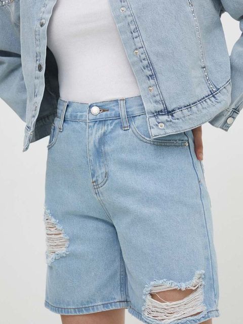 Answear.LAB szorty jeansowe damskie kolor niebieski gładkie high waist