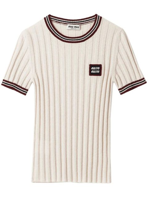 Miu Miu logo-appliqué cashmere top - Neutrals - zdjęcie produktu nr 1