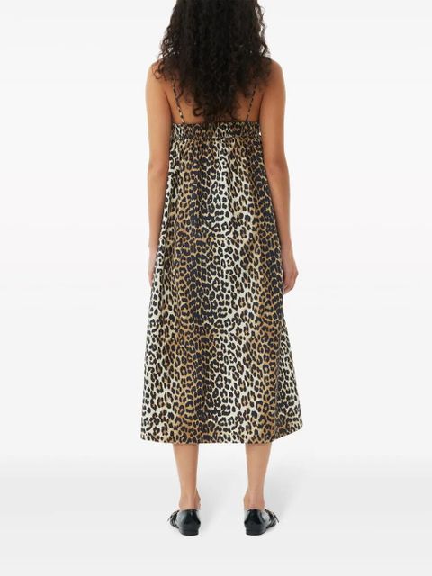 GANNI leopard-print cotton midi dress - Black