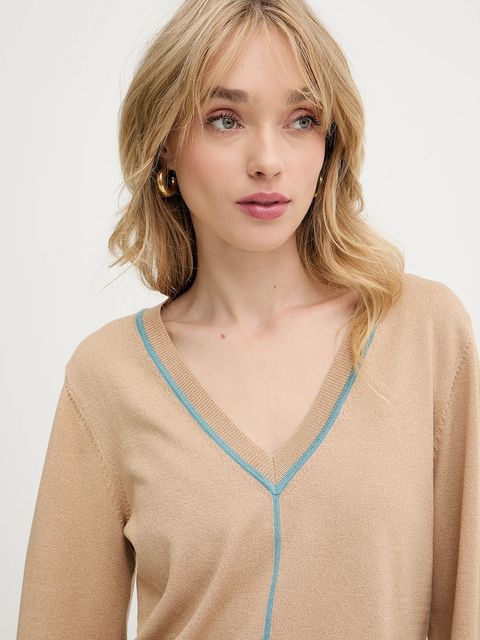 Karl Lagerfeld sweter damski kolor beżowy lekki A3W18023