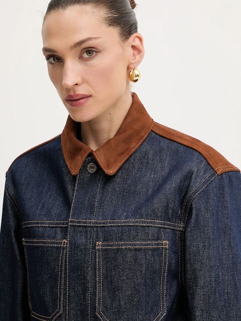 Liu Jo kurtka jeansowa kolor granatowy przejściowa oversize UF5084.DS073