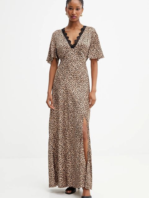 Guess sukienka MARTINE kolor brązowy maxi rozkloszowana W5YK01 WHEZ2