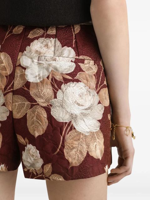 Dolce & Gabbana rose-print brocade shorts - Red