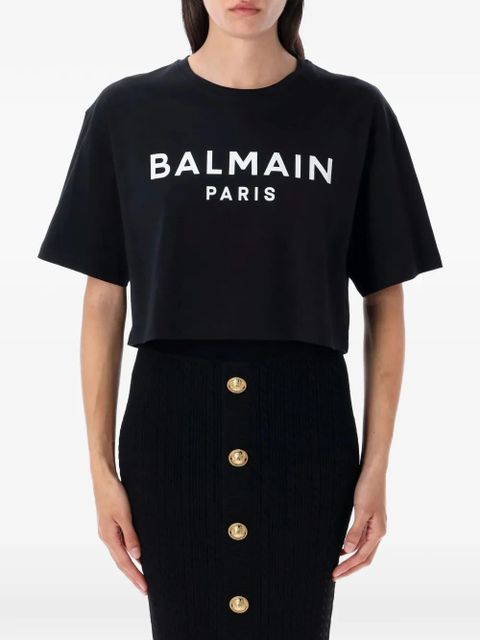 Balmain logo-print cropped T-shirt - Black - zdjęcie produktu nr 1