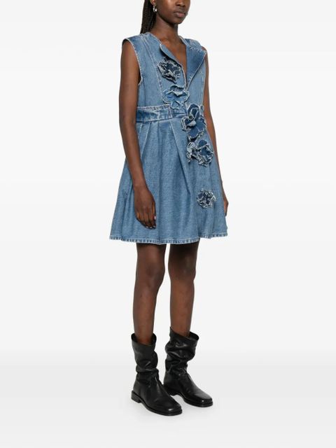 GANNI flower-appliqué sleeveless mini dress - Blue