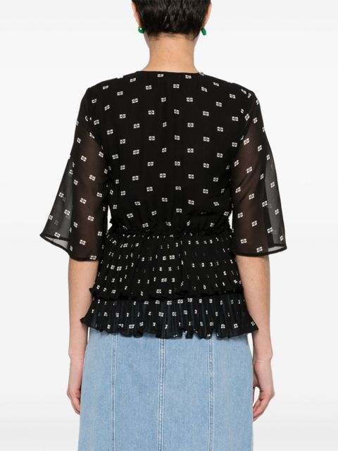 GANNI graphic-print V-neck pleated blouse - Black