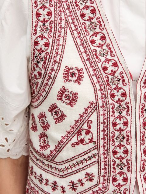 Hoss Intropia kamizelka z domieszką lnu damskie kolor czerwony dwurzędowa 5879143