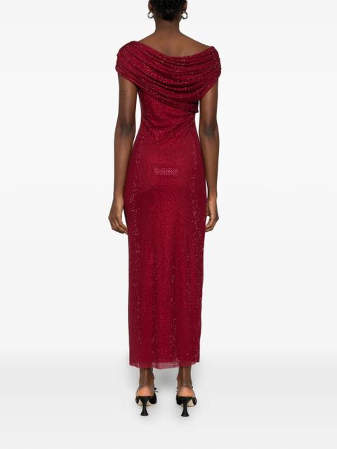 Self-Portrait drape detail midi dress - Red
