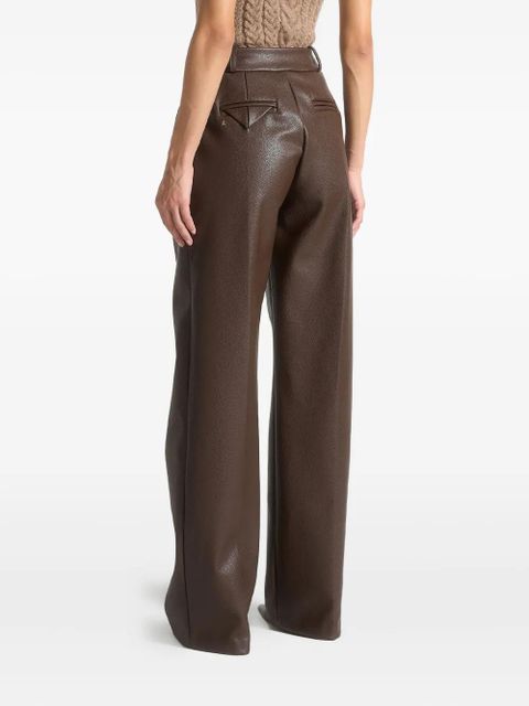 Manière De Voir pebbled leather pleated stacked trousers - Brown