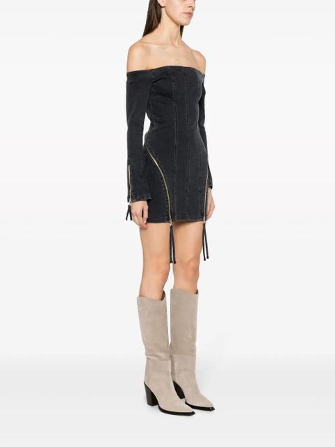 Blumarine off-shoulder zip-up denim dress - Black - zdjęcie produktu nr 2