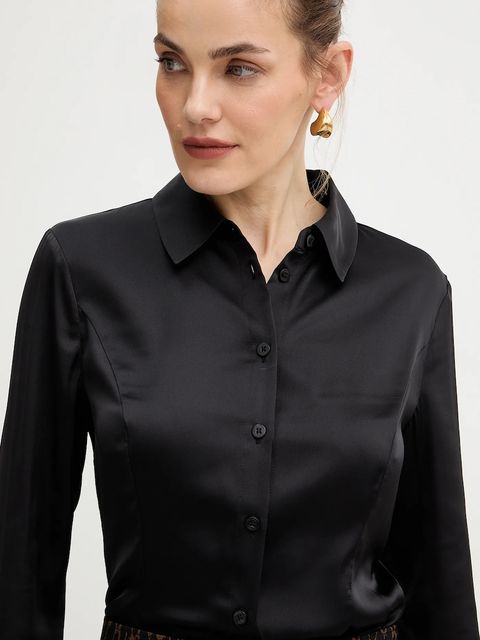 Guess koszula FERNANDA damska kolor czarny regular z kołnierzykiem klasycznym W5BH83 WF1T2