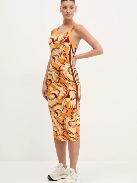 adidas sukienka x Farm Rio kolor pomarańczowy midi dopasowana JD6315 - zdjęcie produktu nr 1