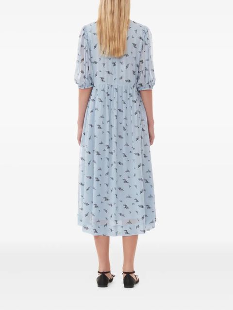 GANNI puffed-sleeve floral dress - Blue