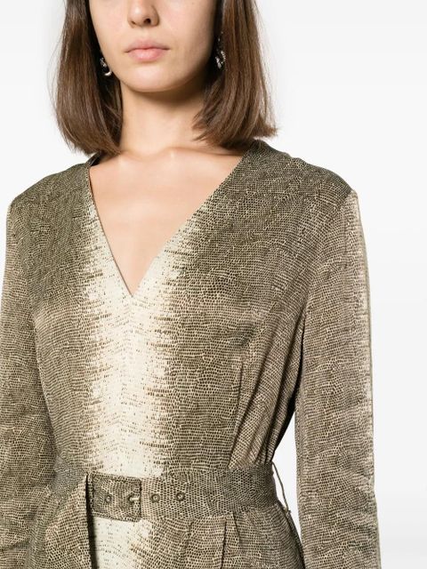 TWINSET lizard-print belted midi dress - Neutrals