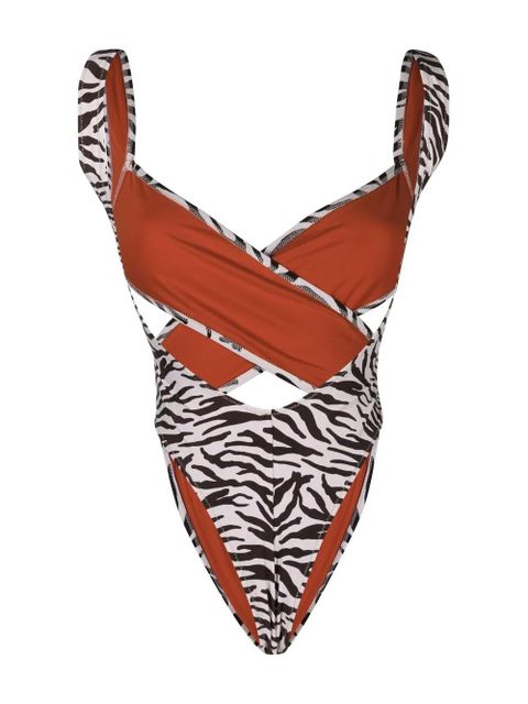 Reina Olga leopard-print crossover one-piece - Neutrals - zdjęcie produktu nr 2