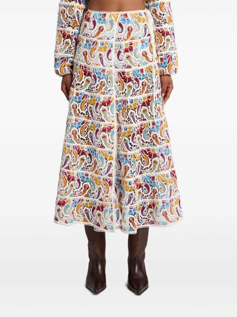ETRO paisley-macramé midi skirt - White