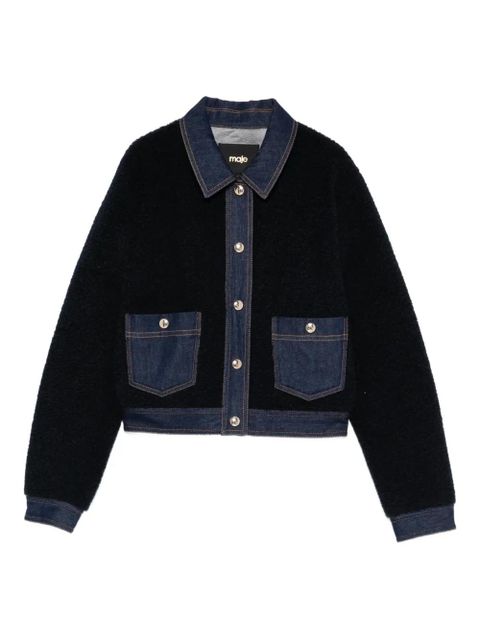 Maje denim-trim shearling jacket - Blue - zdjęcie produktu nr 1