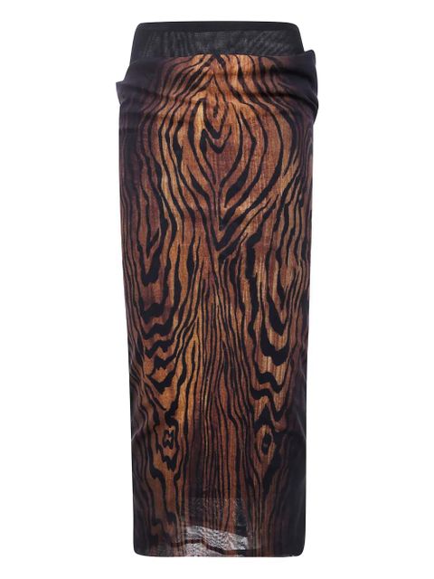 Jean Paul Gaultier wood-print draped skirt - Brown