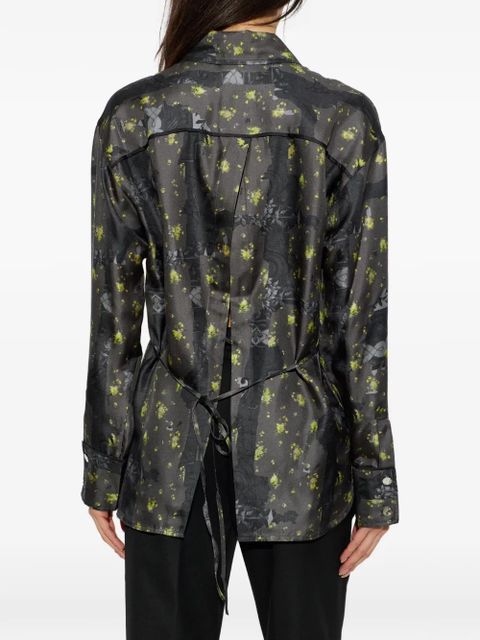 GANNI floral-print silk shirt - Grey