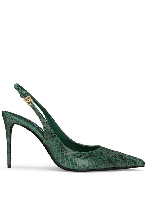 Dolce & Gabbana 90mm Lollo snakeskin-effect slingback pumps - Green - zdjęcie produktu nr 1