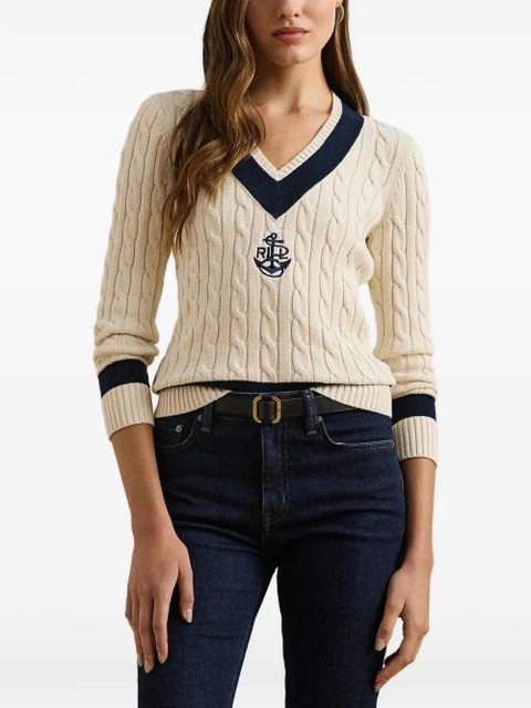 Lauren Ralph Lauren cable-knit logo-embroidered sweater - Neutrals - zdjęcie produktu nr 1