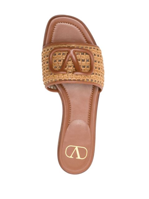 Valentino Garavani VLogo Signature woven-raffia slides - Brown