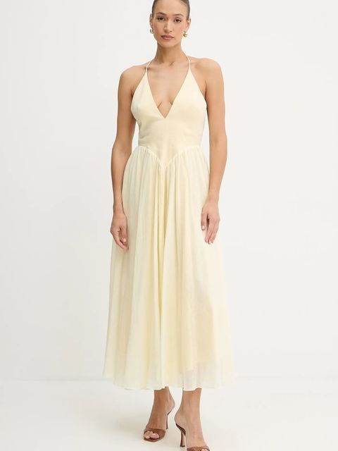 Bardot sukienka kolor żółty maxi rozkloszowana 59963DB