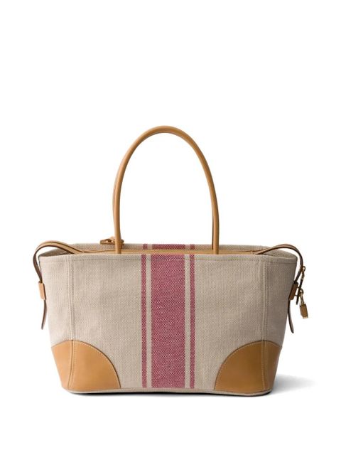 Prada large canvas and leather shopping bag - Neutrals - zdjęcie produktu nr 2