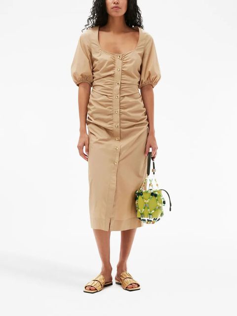 GANNI ruched organic cotton dress - Neutrals - zdjęcie produktu nr 2