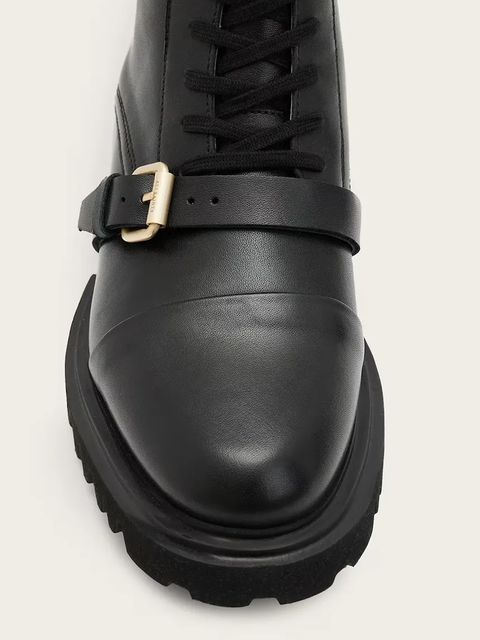 AllSaints workery skórzane Tori Boot damskie kolor czarny na płaskim obcasie W119FB