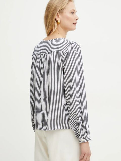 Marella bluzka z domieszką lnu ADDA damska kolor granatowy wzorzysta 2513111044200