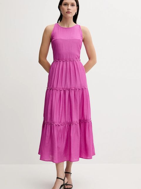 Pedro del Hierro sukienka z domieszką lnu kolor różowy maxi rozkloszowana 3819824 - zdjęcie produktu nr 1