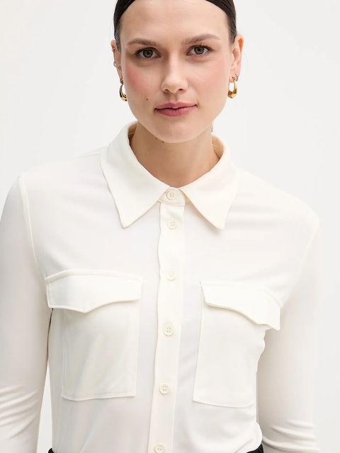 Sisley koszula damska kolor beżowy regular z kołnierzykiem klasycznym 54HXLQ09M