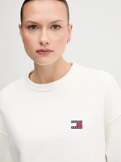 Tommy Jeans bluza bawełniana damska kolor biały gładka DW0DW19408