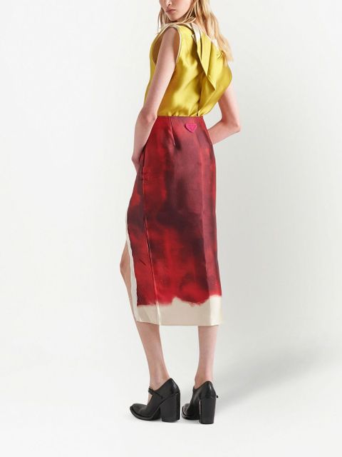 Prada abstract-print satin midi skirt - Red