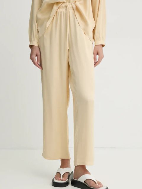 American Vintage spodnie damskie kolor beżowy szerokie high waist UNY10BE25