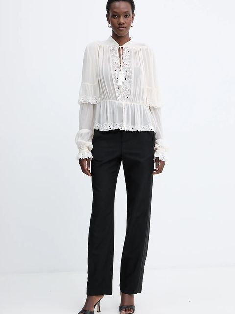 Twinset spodnie z domieszką wełny damskie kolor czarny proste high waist 252TS2063